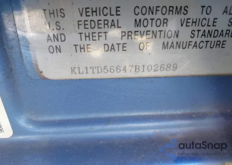 2007 Chevrolet Aveo Ls from USA, damaged, VIN KL1TD56647B102689